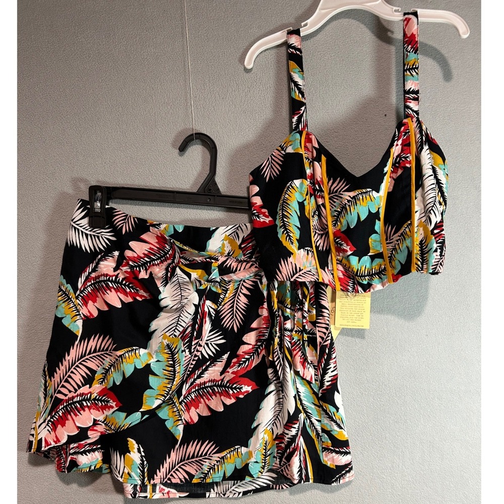 Womens Skirt Set Small Black Wrap Skirt Crop Top Tropical Resort Beachwear 2 Pc